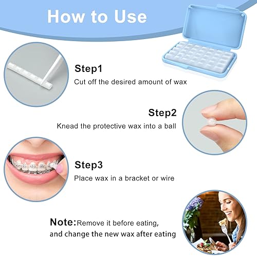 Miniatura 3 de Paquete de 10 llaves de cera dental para aparatos ortopédicos y alineadores, 50 tiras de cera de ortodoncia de alta calidad, color blanco