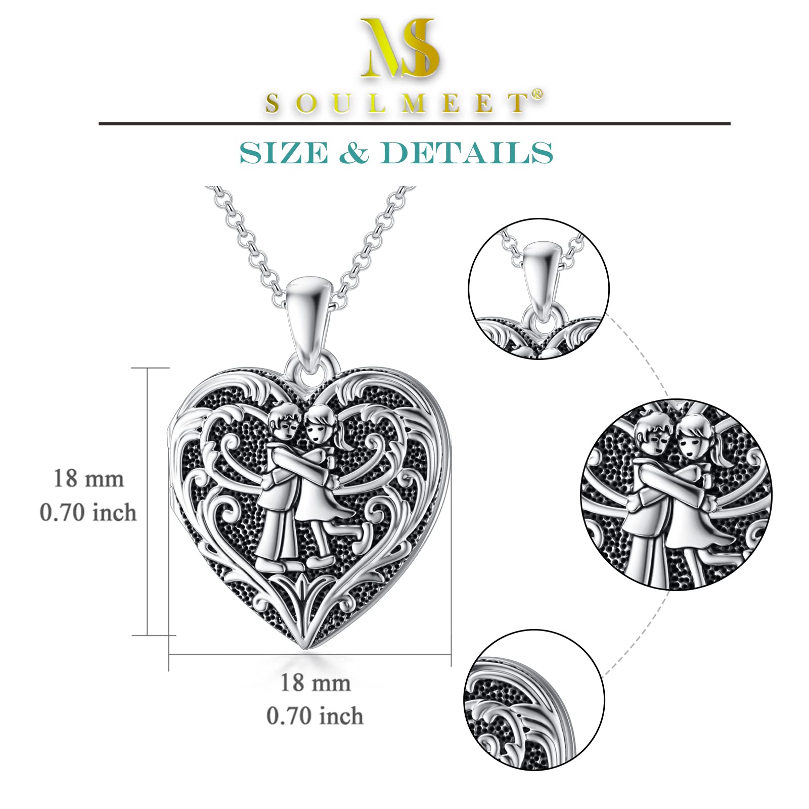 SOULMEET Herz/Rund Form Medaillon Halskette Sterling Silber Halskette Hält Bild Fotos Personalisierte Foto Anhänger Halskette für Frauen Mädchen