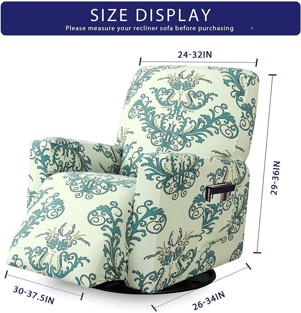Printed Recliner Chair Cover Stretch Recliner Sofa Slipcovers with Fashion Pattern, Polyester Couch Covers with Elastic Bottom and Side Pocket for Living Room (Color : Green)