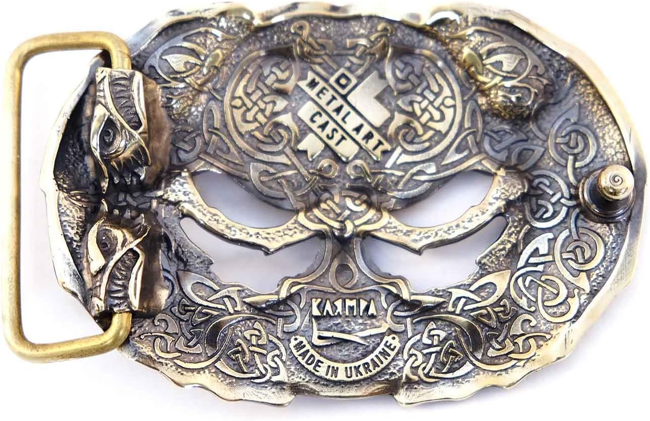 Brass belt buckle Yggdrasil, Scandinavian Nordic Celtic Norse mythology, Viking giant tree, Tree of life belt buckle