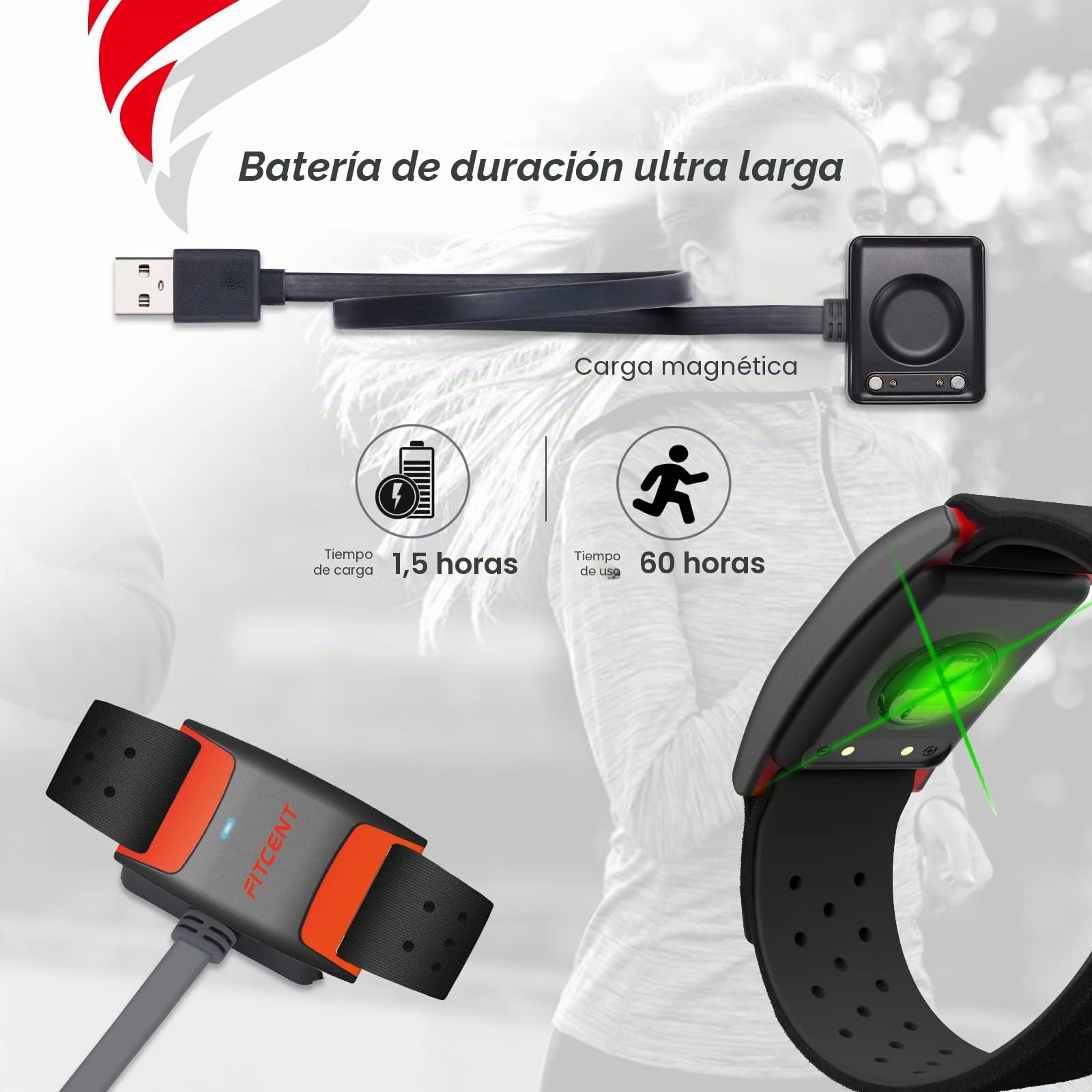 FITCENT Pulsera de monitor de frecuencia cardíaca, Bluetooth ANT+ con sensor óptico de frecuencia cardíaca, pulsera recargable para reloj Peloton Strava Zwift Polar Beat DDP Yoga Wahoo Fitness Garmin