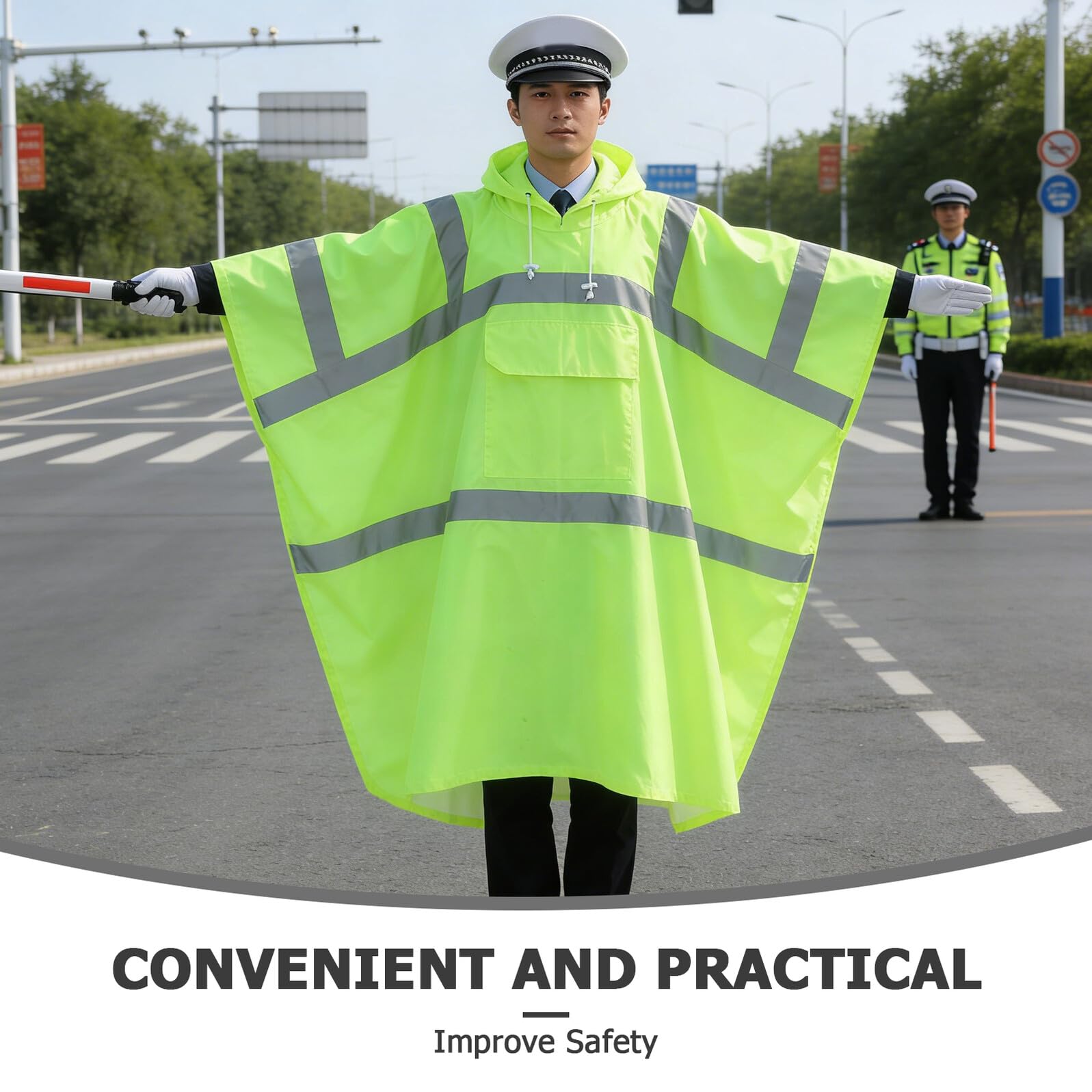 WOONEKY Poncho de Pluie Réfléchissant avec Capuche et Cordon Ajustable Haute Visibilité en Polyester Imperméable pour Adultes pour Déplacements Quotidiens et