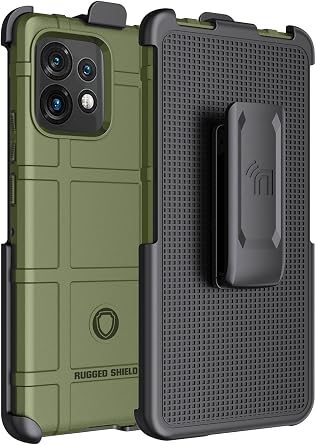 حافظة مع مشبك لهاتف Motorola Edge Plus 2023، وغطاء درع Nakedcellphone Special Ops Rugged Shield وحافظة مشبك حزام [سقاطة دوارة] لهاتف Moto Edge+ 5G - Olive OD Green