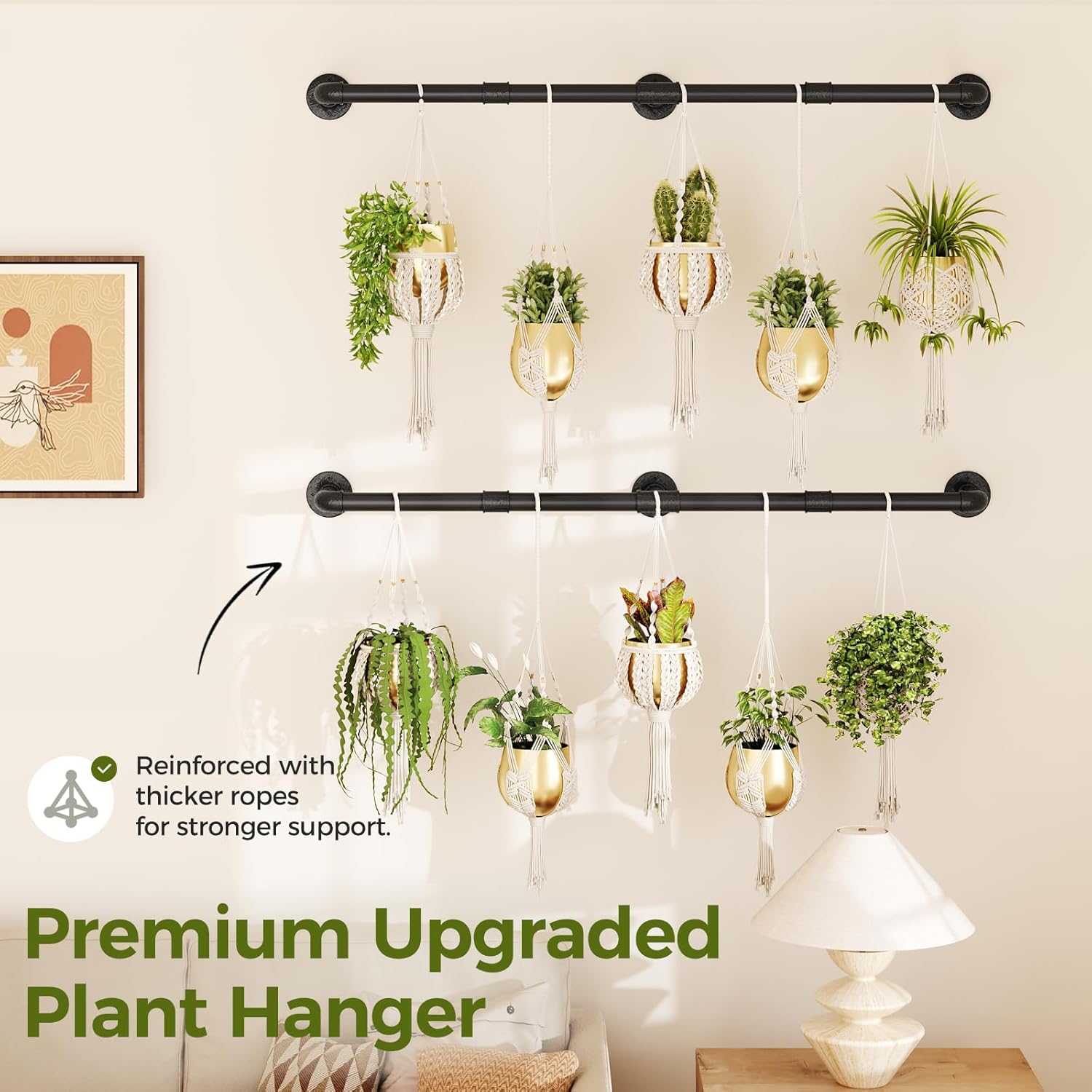 Bamworld Window Plant Hanger Indoor 63in 2PCS Hanging Planters for Indoor Plants Hanging Plants Holder Hanging Rod Window Plant Shelves Wall Planters Pot/Chain/Plant Not Included (Black)