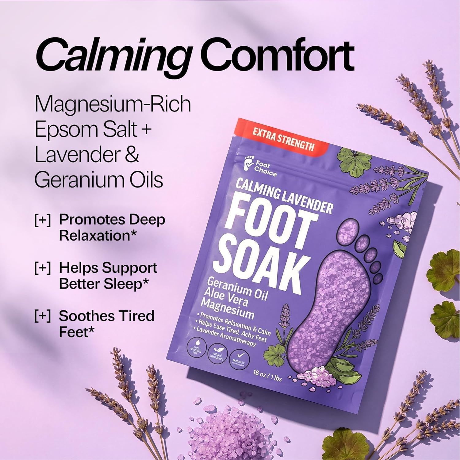 Lavender Foot Soak with Epsom Salt - Calming Aromatherapy for Relaxation & Better Sleep - Soothes Tired, Achy Feet & Softens Skin - Made in USA, 2-pack