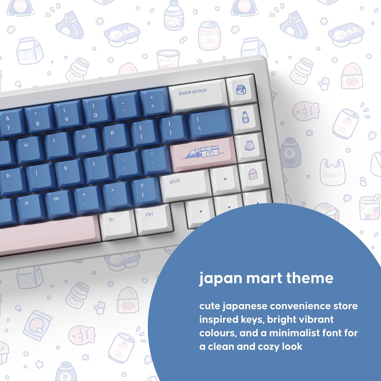 dokodoko Tokyo Mart Keycaps - PBT Cherry Profile, Dye-Sub, 168 Keys, Cute Minimalist Pastel Set for Mechanical Keyboards