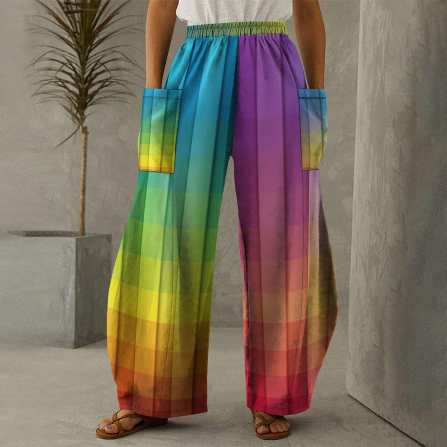 Women's Loose LGBT Gay Pride Rainbow Printed Harem Pants Hippie Palazzo Pants Boho Joggers Yoga Clothes