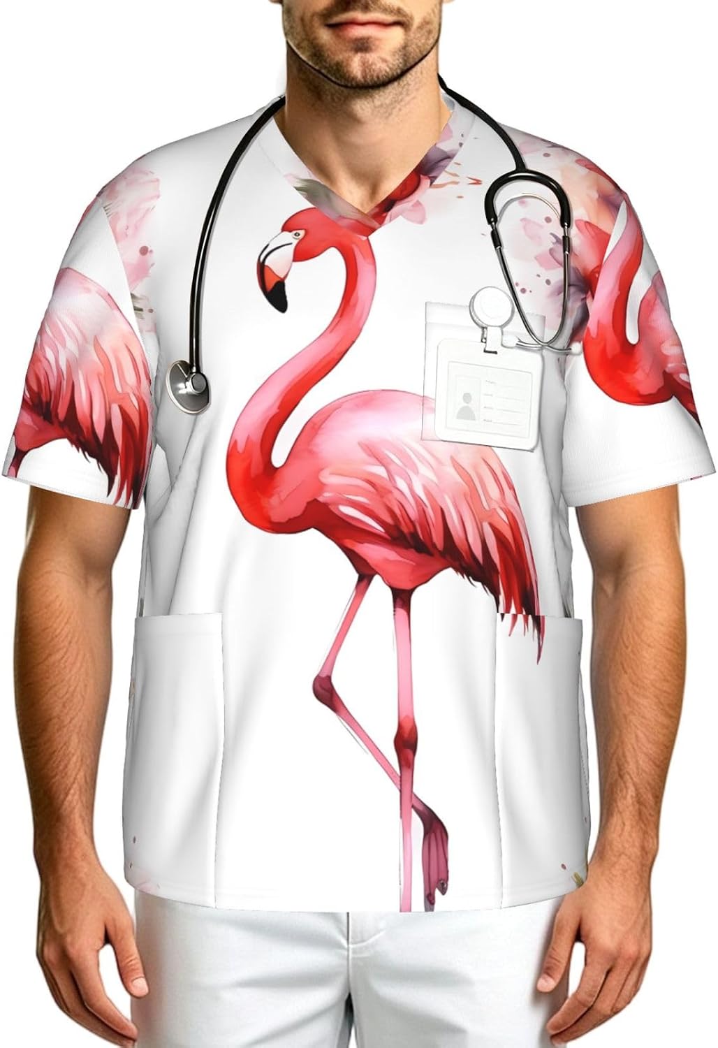 Professional Scrub Tops for Men, Classic V-Neck Workwear with 3 Pockets
