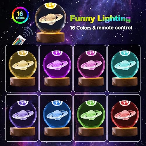 Miniatura 3 de Aychingye Luz nocturna de bola de cristal 3D, 3.15 pulgadas, 16 colores que cambian con control remoto y base de madera, adornos de bolas de cristal