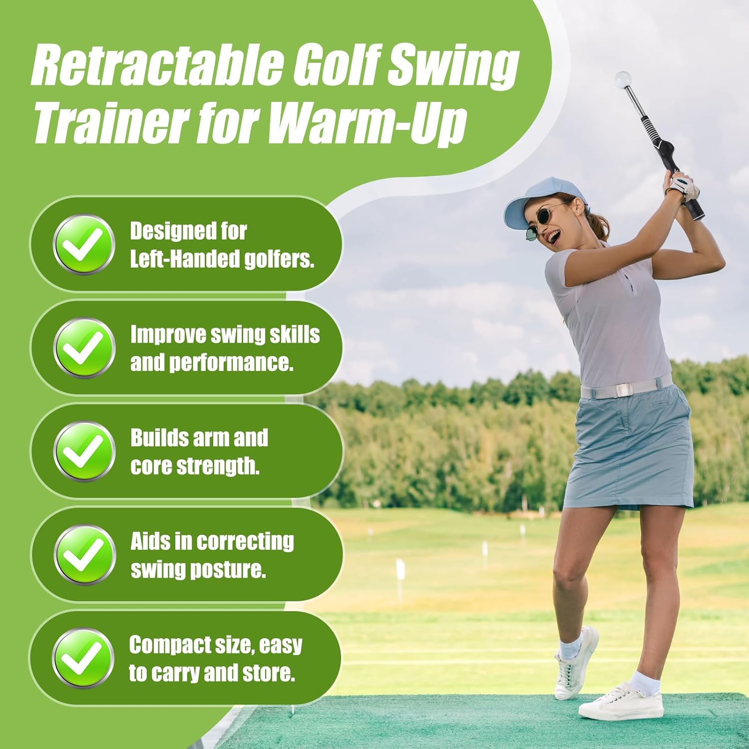 MIKOSI Retractable Golf Swing Trainer, Golf Grip Trainer and Golf Training Aid for Chipping Hitting & Grip Correction, Golf Swing Practice Stick with Arm Band for Right/Left-Handed, Indoor/Outdoor