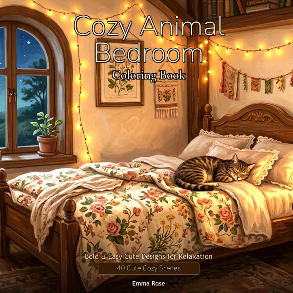 Cozy Animal Bedroom Coloring Book: Bold & Easy Cute Designs for Relaxation