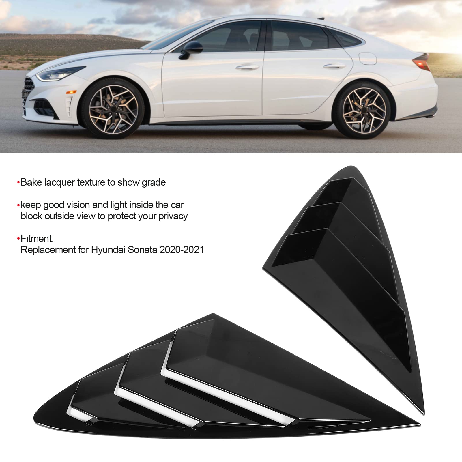 Rear Window Louvers : Compatible with Sonata 2020 2021, Gloss Black Side Window Louver Car Adaptations Replacement, 2Pcs