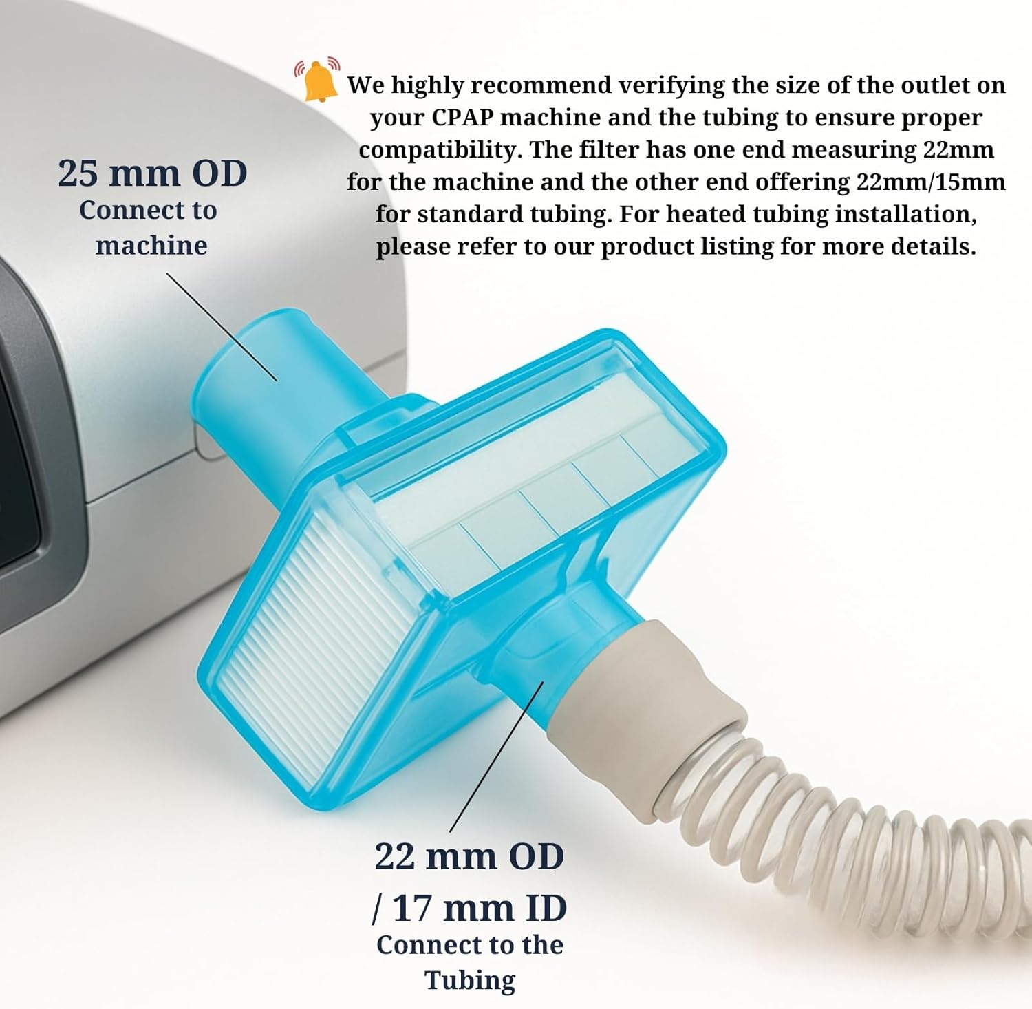 Nispira CPAP Inline HEPA Filters, Compatible with BiPAP and CPAP Machines, Fit DreamStation Standard Tubing (22mm) and Machine Outlet (25mm), 6 Pack
