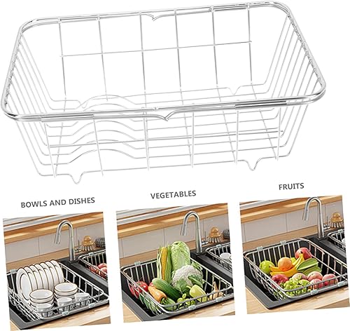 Miniatura 2 de Escurridor telescópico para fregadero, estante de secado de platos plegable, estante de secado de platos de acero inoxidable, colador de metal,