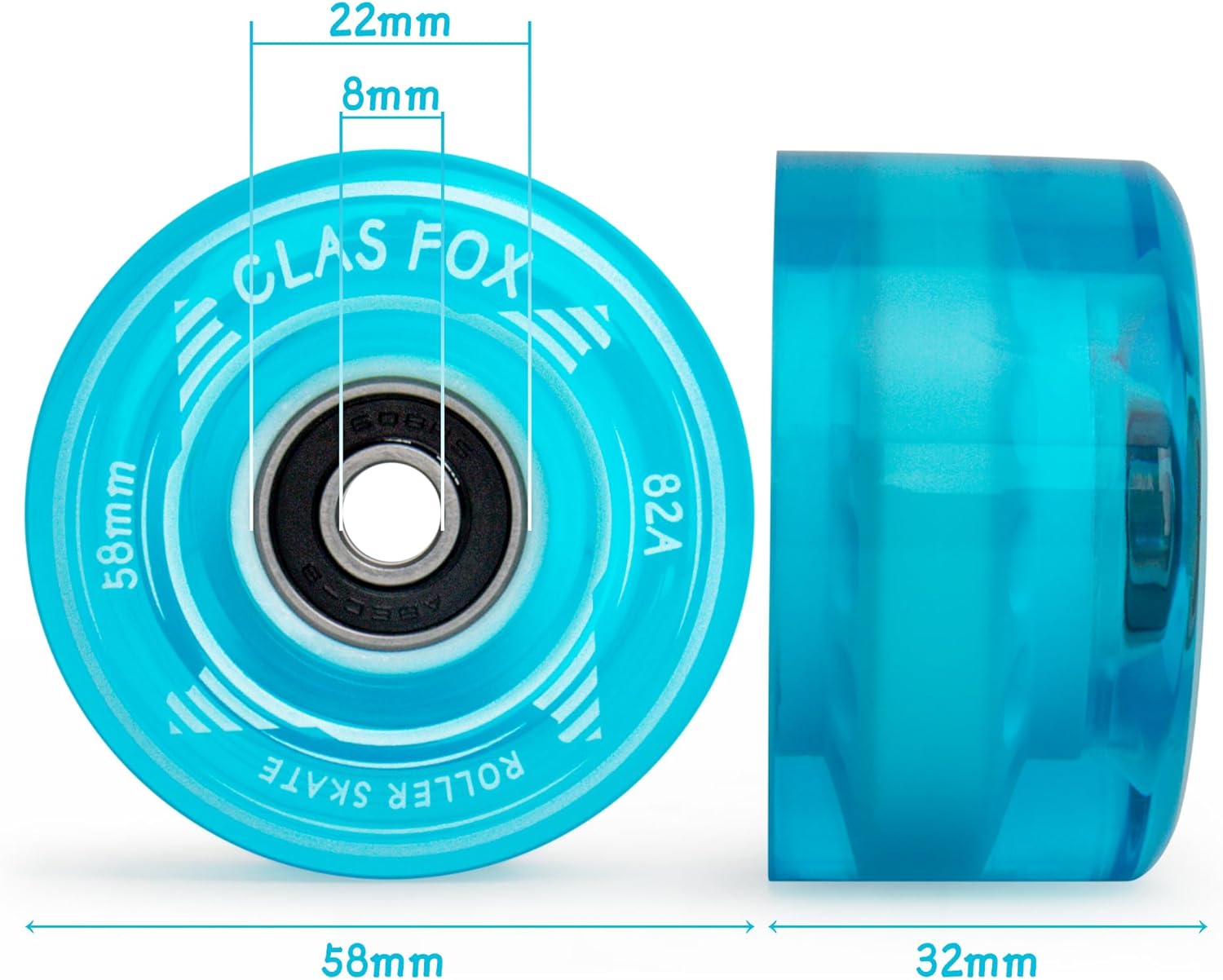 Roller Skate Wheels Outdoor or Indoor 58mm32mm 82A (Set of 8) (Blue)