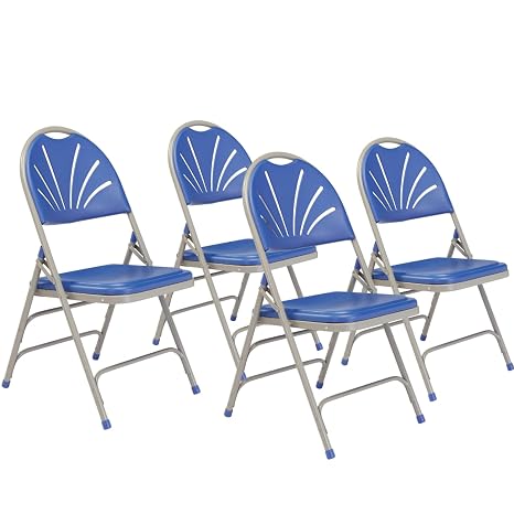 Plastic Portable Folding Chairs by National Public Seating 1100 Series Premium Lightweight Foldable Chairs for Indoor & Outdoor, Set of 4 Comfortable, Durable, Institutional-Grade, Blue/Gray
