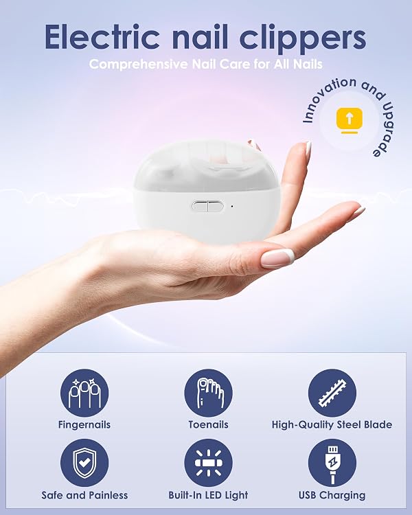 Electric Nail Clipper Upgraded 3 in 1 Automatic - with Polishing, Dust Storage & LED Light, Nail File Toenail Trimmer, Gifts for Women Men Mom Her Him Kids Adults Senior Baby Teacher Students by Betrysota - Used condition - Image 2