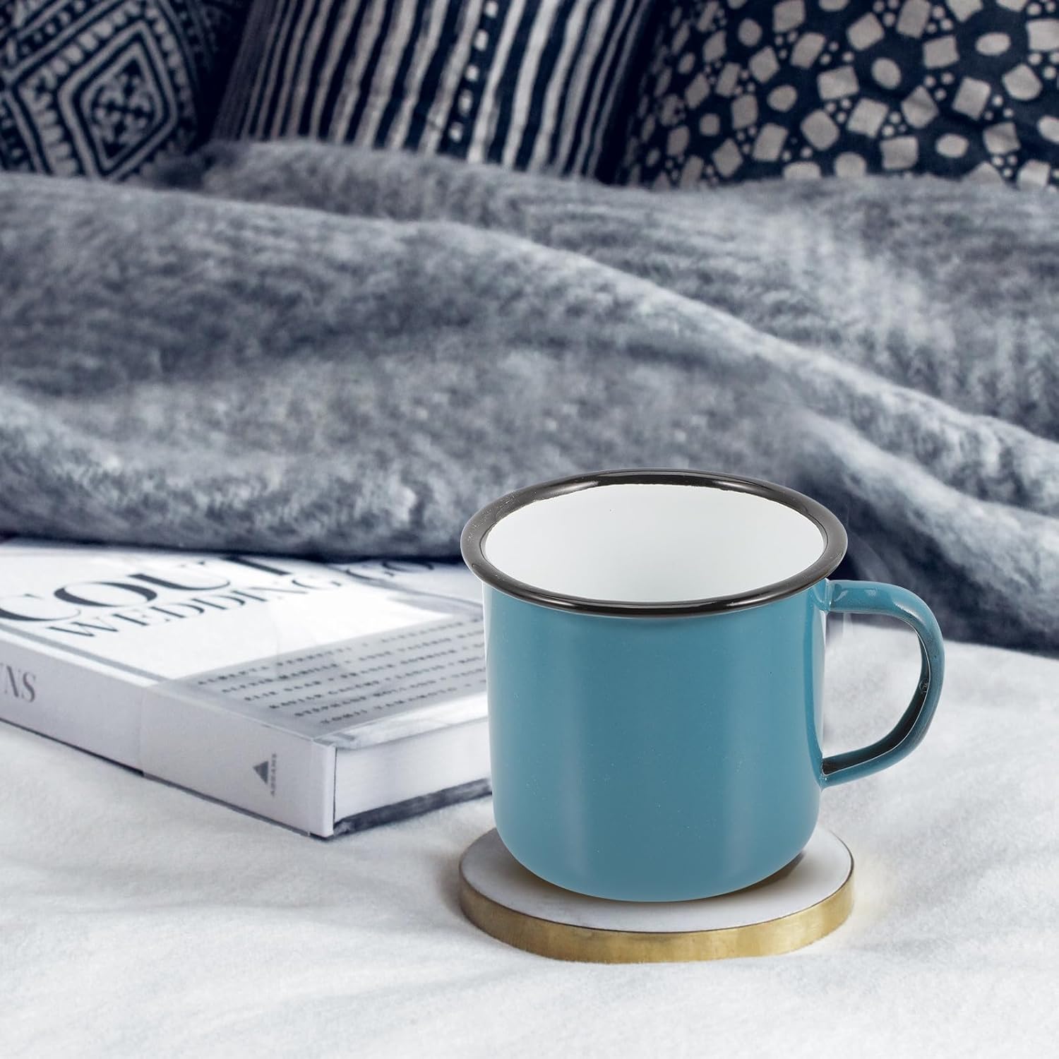 BESPORTBLE 4pcs 8cm Enamel Coffee Mugs Set, Extra Large Vintage Retro Handle Tea Cups, Multi-function Portable Water and Milk Cups for Home and Camping