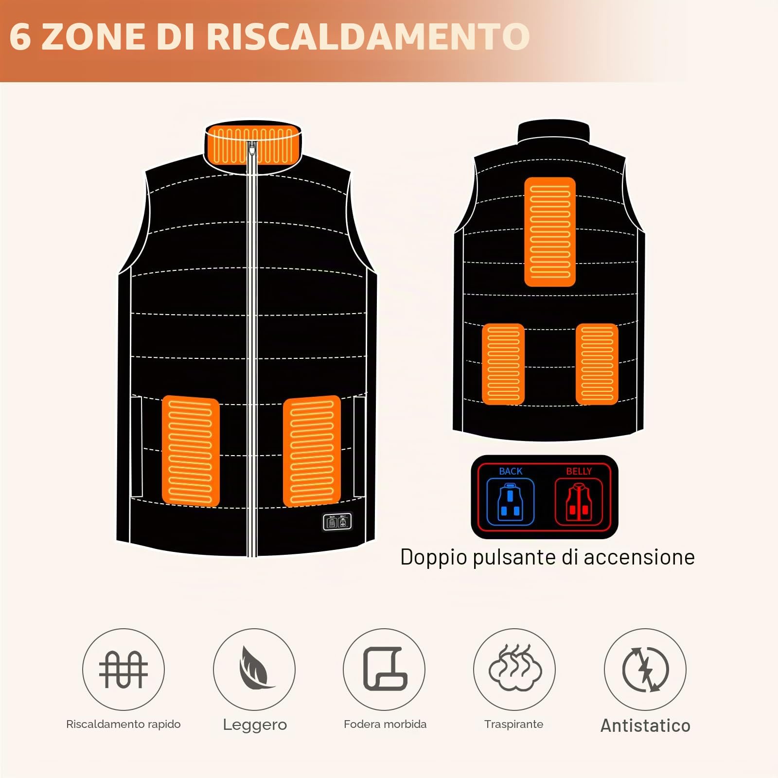 Gilet riscaldato, leggero, elettrico, riscaldato, per uomo e donna, 6 zone di riscaldamento 3