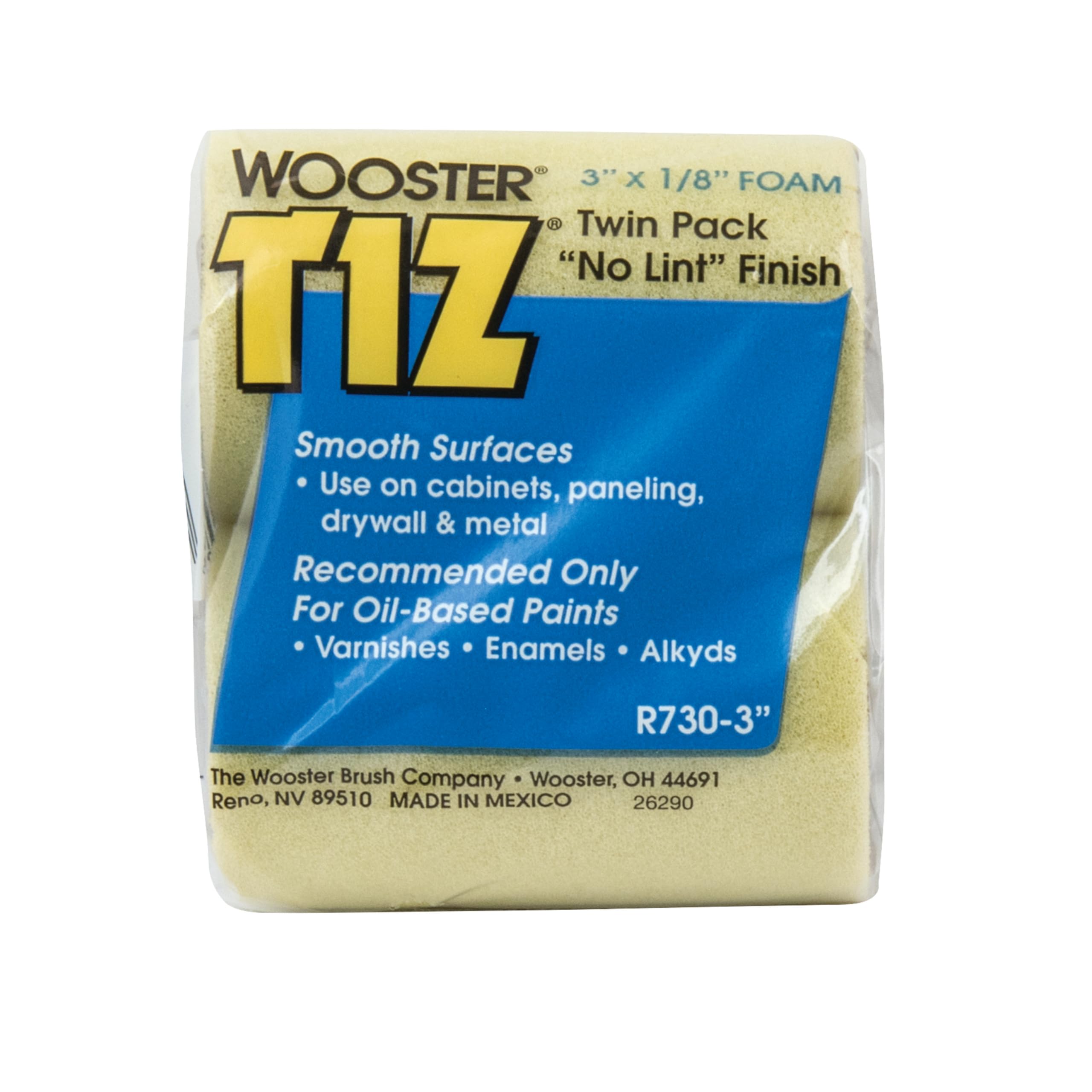 Wooster Brush Yellow R730-3 3" Tiz Foam Twin Pack Roller Covers, 3 Inch