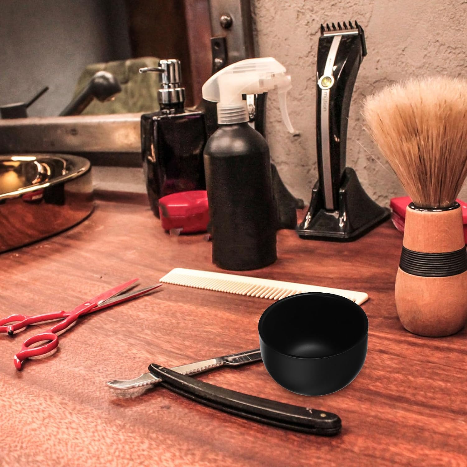 Stainless Steel Shaving Soap Bowl for Men, Black Metal Shave Mug with Double-layer Design, Unbreakable Shave Brush and Cream Bowl for Facial Hair Grooming