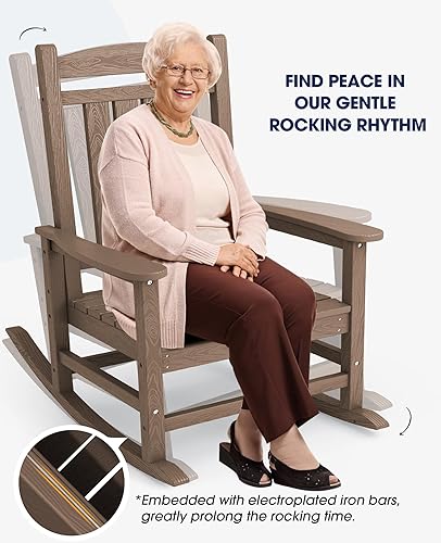 Vista 55 de Kingyes Mecedoras de polietileno de alta densidad para exteriores, sillas mecedoras para patio, deck, soportan hasta 330 libras, azul Azul marino