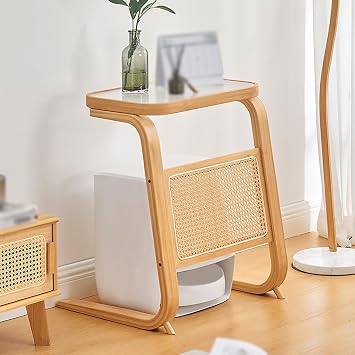 Bamboo Robot Vacuum Cabinet Open Base Robot Vacuum Stand 27 H Wood Accent End Table Glass Tabletop Easy to Clean Easy to Change Water Freestanding Rack Space Saver for Living Room Bedroom Home Decor