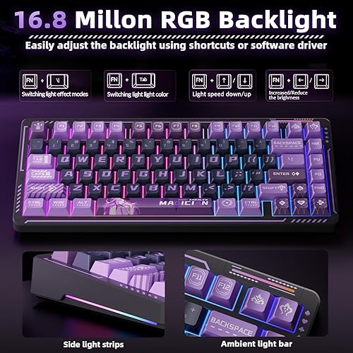 Miniatura 6 de LINGBAO K75 - Teclado mecánico inalámbrico, 75% de anime para juegos con batería de 10000 mAh, interruptores prelubricados intercambiables en