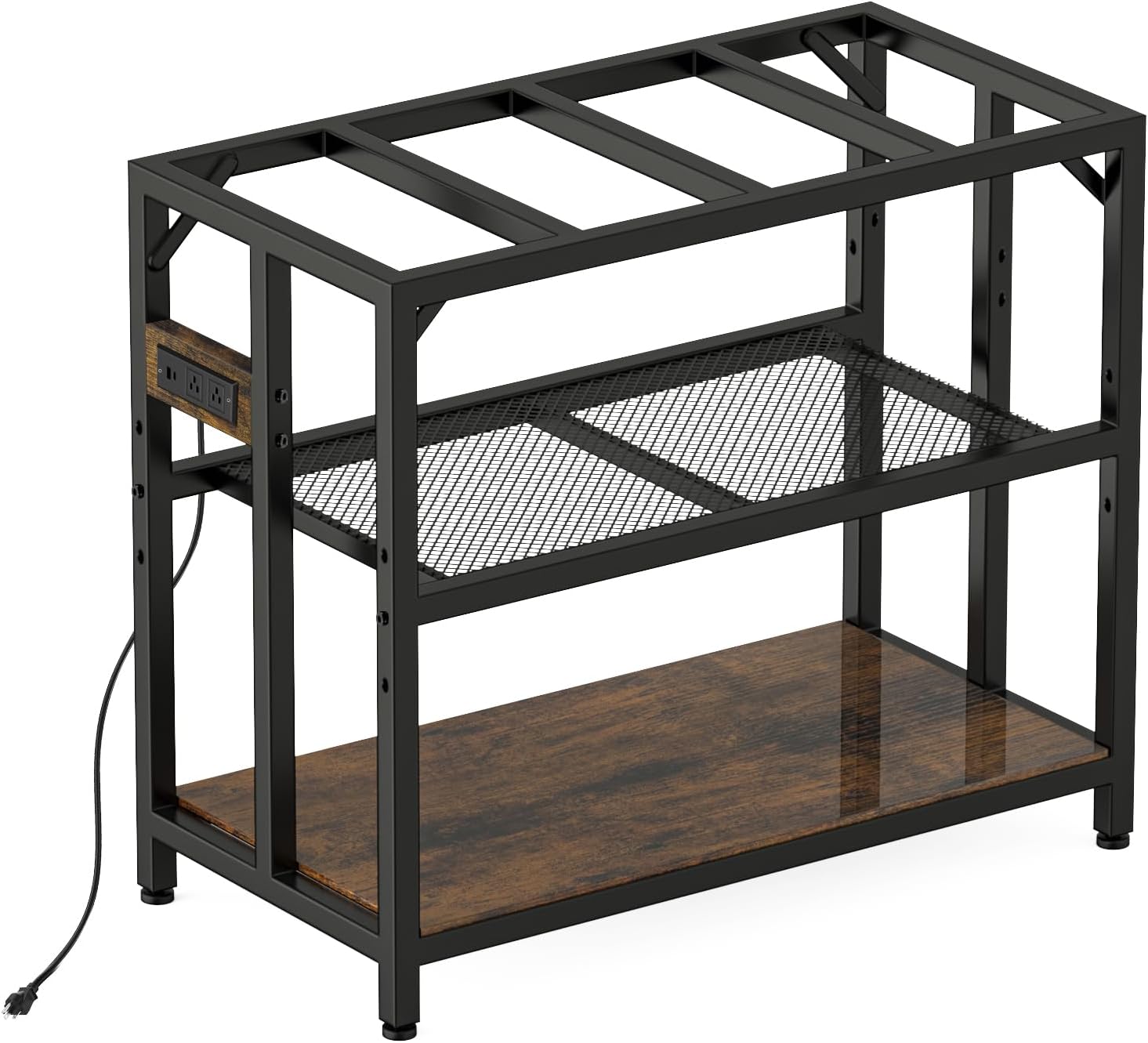 40 Gallon Fish Tank Stand with Power Outlets and Adjustable Shelf, 660LBS Capacity Metal Aquarium Stand for Turtle Tank, Reptile Terrarium and Breeder Tank, Suitable for Home Office, Rustic Brown