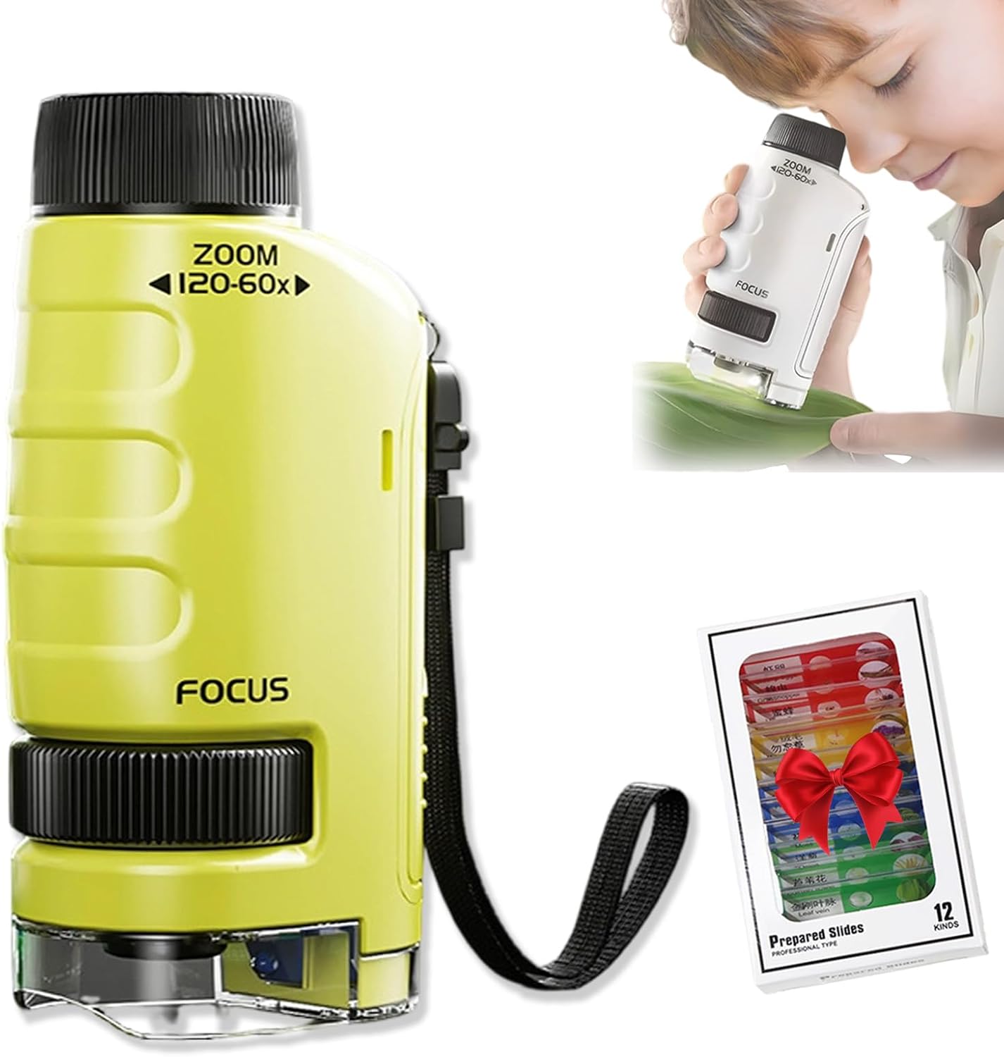 Portable Child Microscope, 2026 New 60-120X Portable Pocket Microscope, Kids Pocket Microscope From 3 Years, 12 Glass Portable Scientific Toy Educati 4-16 Years (A)