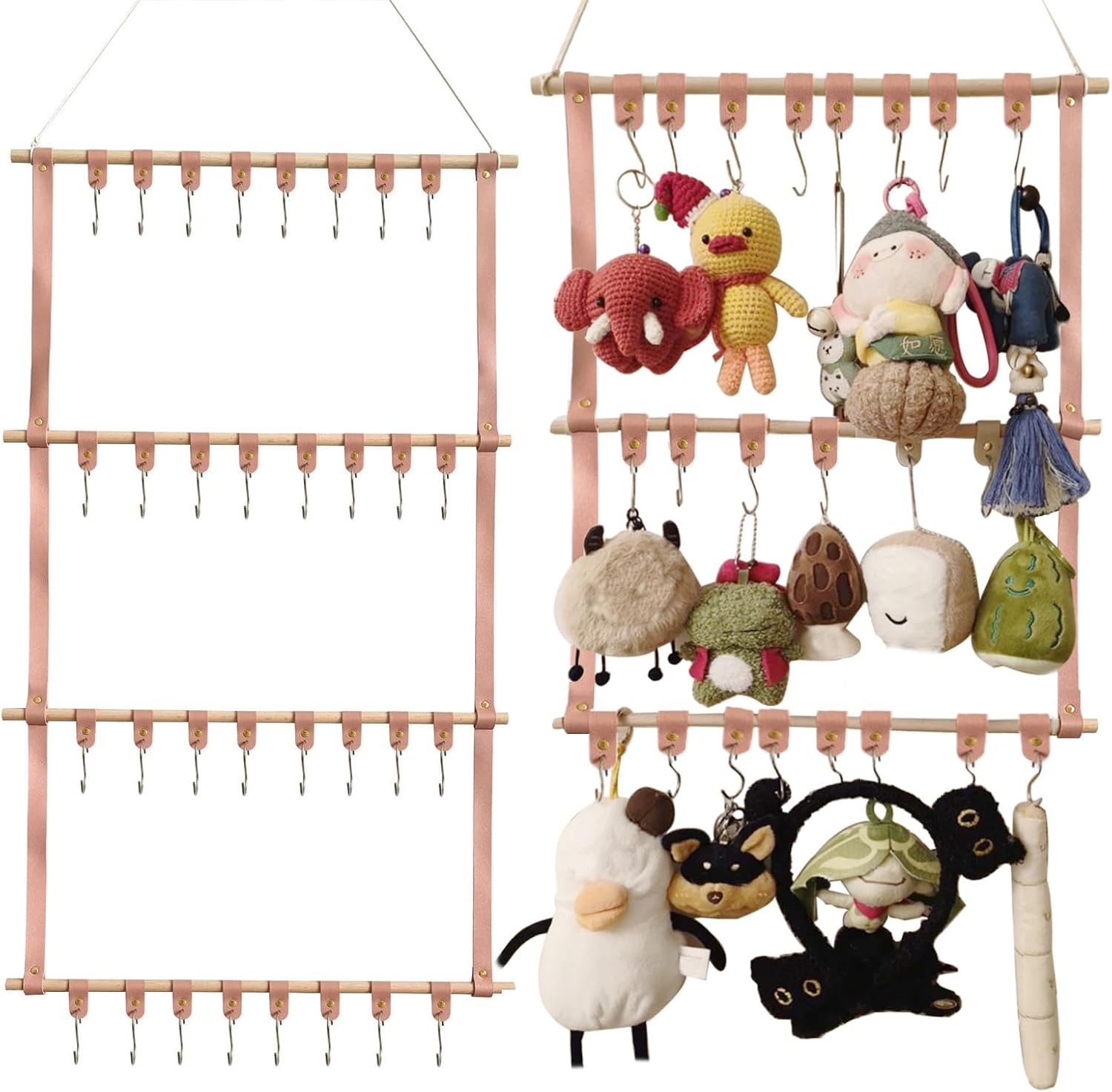 Hanging Display Storage Shelves Detachable Doll Organizers for Storage Plush Doll Collectors Gifts, Hanging Over the Door Organizer for Bedroom Home (2Pcs Pink)