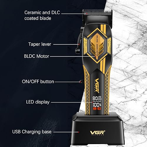 Miniatura 5 de VGR 119 cortapelos inalámbricos profesionales para hombres, cortapelos de peluquería recargables con base, máquina de corte de pelo con batería de