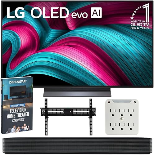 LG OLED42C5PUA 42" OLED evo 4K UHD Smart WebOS TV 2025 Bundle con SKM1 2.0 Ch. Barra de sonido compacta de 37"-70", soporte de pared para TV