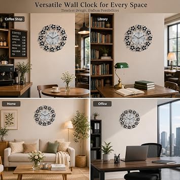 TeamSky 14.5 Metal Crystal Wall Clock, Silent Modern Decorative Clock