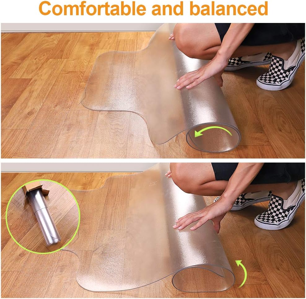 Office Chair Mat for Hardwood Floor, 48"X36", 2.4mm Thick, Textured Surface for Easy Roll, Durable Hard Floor Desk Chair Mats with Lip, Easy Flat and Clean, Computer Desk Protector : Office Products