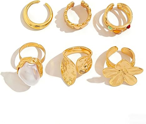 Chunky Gold Rings for Women Stackable Ring Set Adjustable Statement