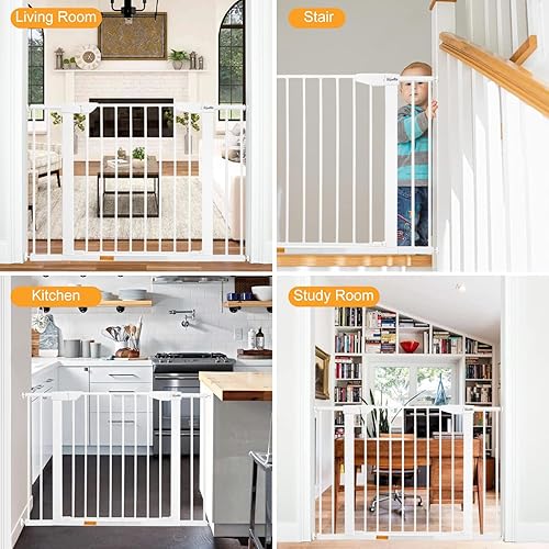 Miniatura 7 de KBYTDREAM Puerta extra ancha de 29.5 a 43.3 pulgadas para mascotas, puerta de seguridad de cierre automático para bebé, puerta de metal duradera