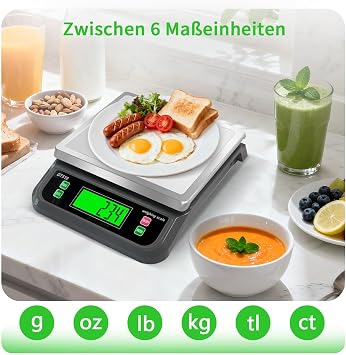 Digital Kitchen Scales 40 kg / 88 lb with Large LCD Display Scales Digital with Pieces Counting and Tare Function Multifunctional Food Scales with 6 Units of Measure g/kg/lb/oz/tl/ct for Cooking Baking Grey