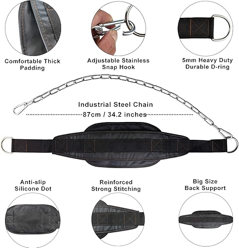 Miniatura 2 de HemeraPhit Cinturón de barbilla con peso con cinturón de inmersión de cadena, levantamiento de potencia, entrenamiento de fuerza, cinturón de