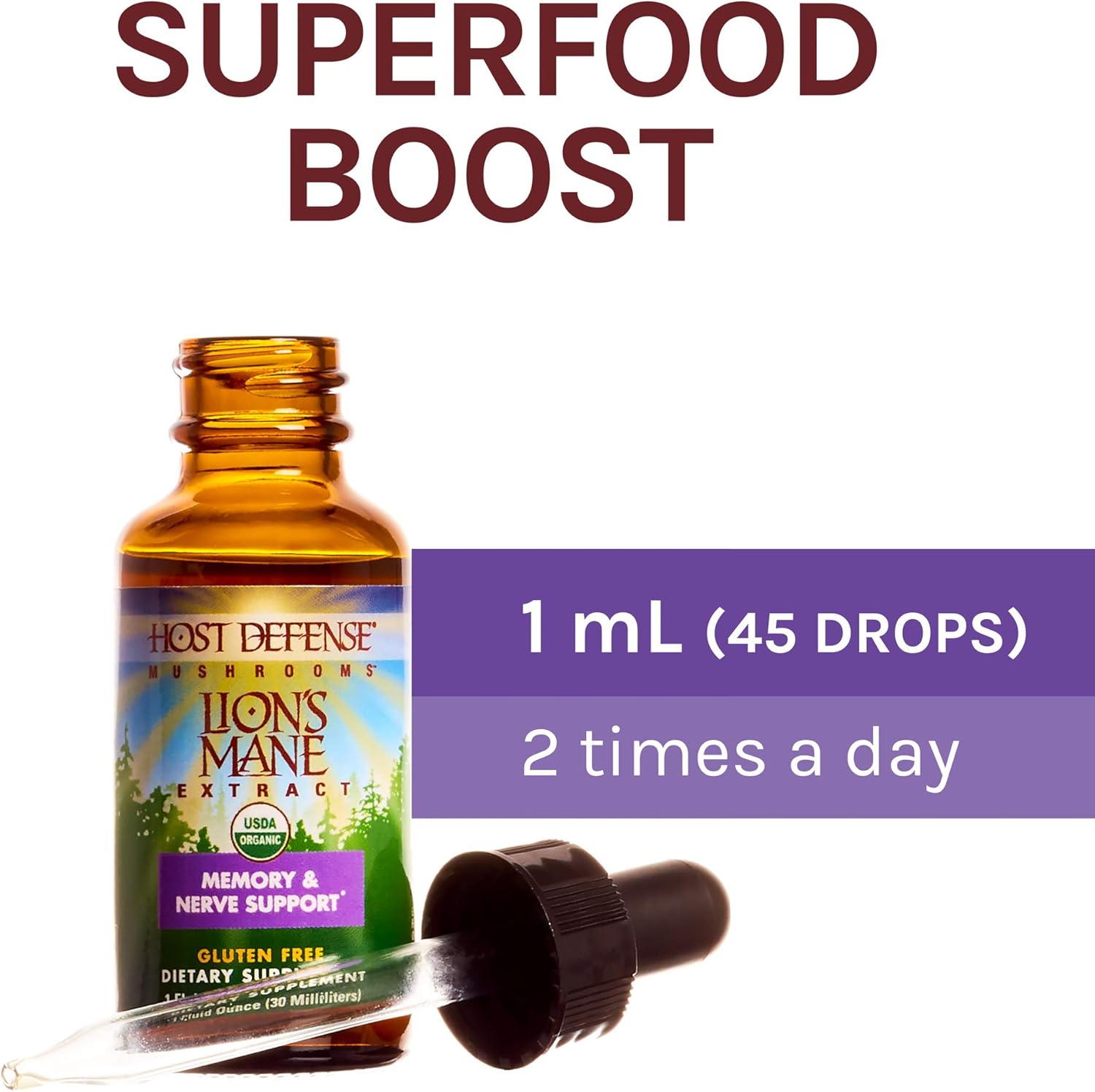 80% оƒƒ Dіѕсоunt Host Defense, Lion's Mane Extract, Promotes Mental Clarity, Focus and Memory, Daily Mushroom Supplement, Vegan, Organic, 1 fl oz (30 Servings)