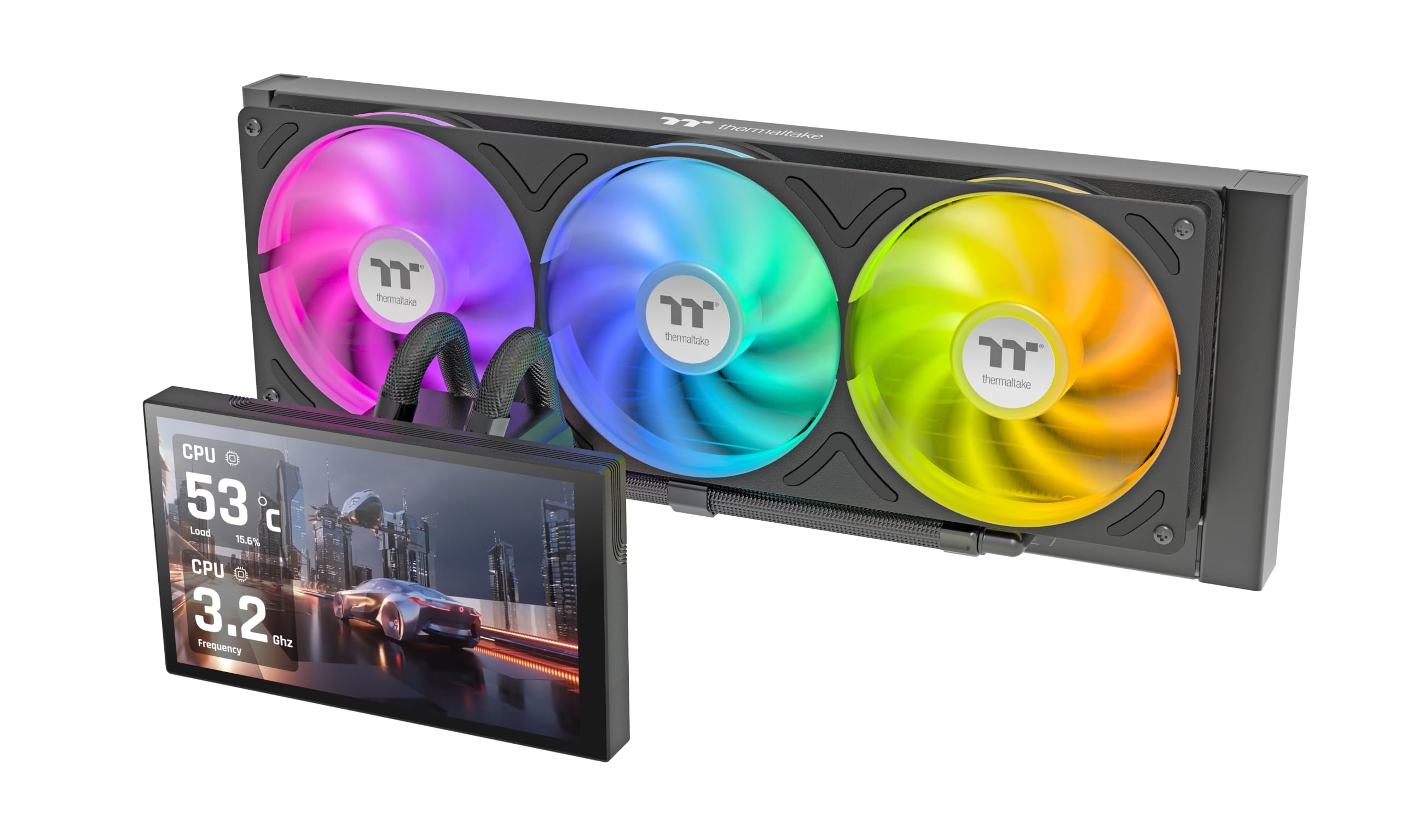 Thermaltake ST360 Ultra ARGB Sync | Tubos Laterales | Refrigeración Líquida AIO 360 mm con Pantalla IPS Magnética de 7”| Ventilador ARGB de Marco Único | Intel LGA1851/1700 y AMD AM5/AM4 | Negro