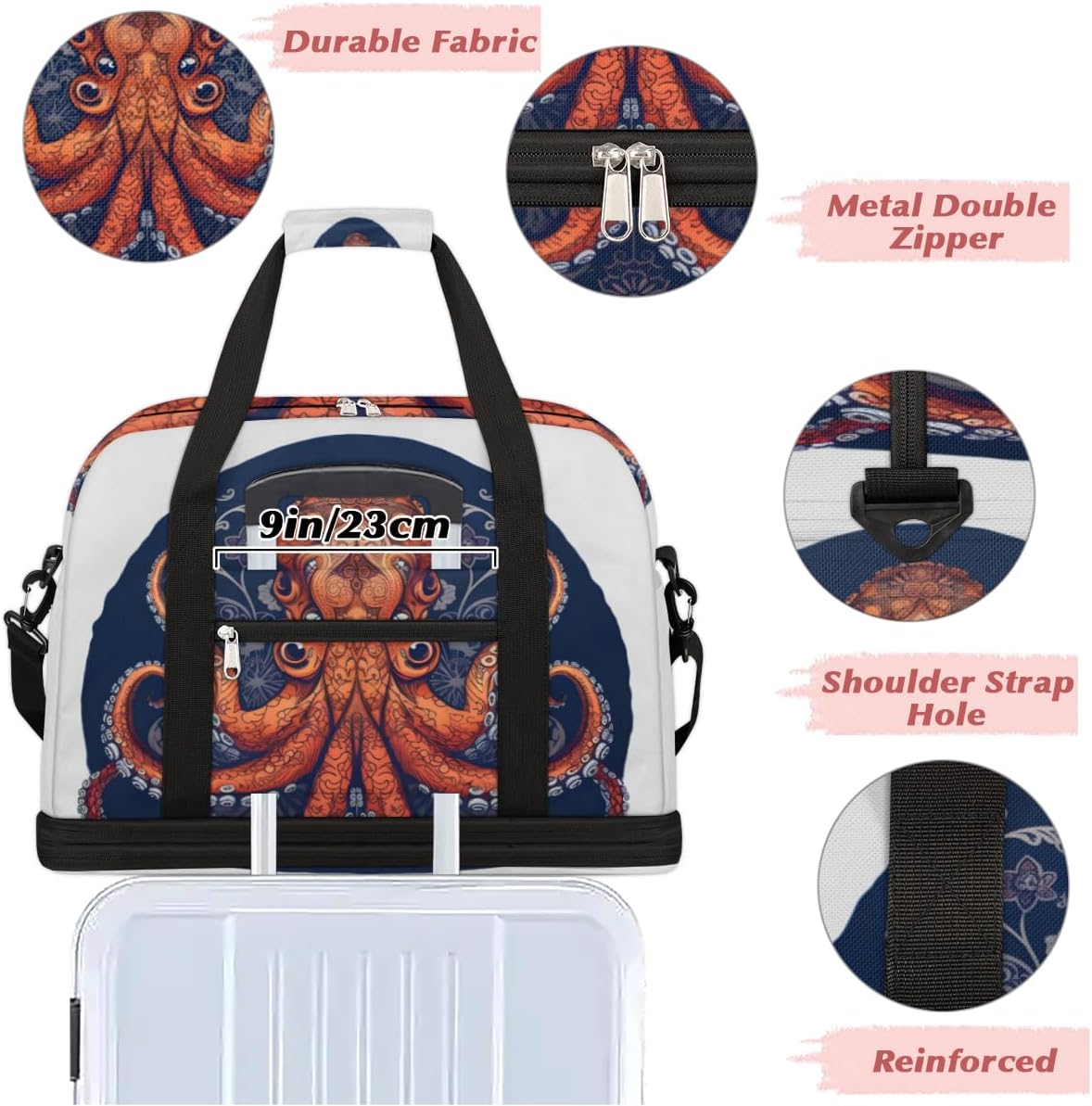 QsirBC Octopuses Funny Design Gym Bag for Women Duffle Tote with Shoes Compartment Men Weekender Duffel for Dance Travel Sports Swimming Overnight