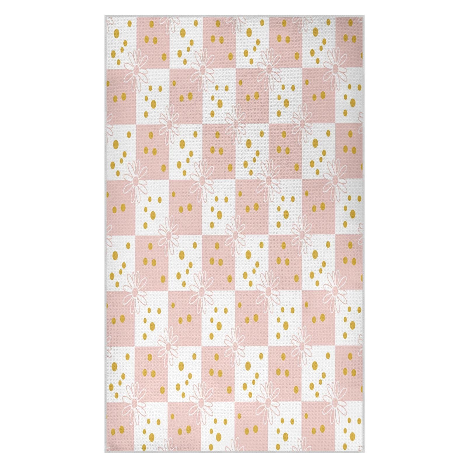 BURSTDDY Checkered Flowers Kitchen Towels,Absorbent Dish Towels 2 Pack