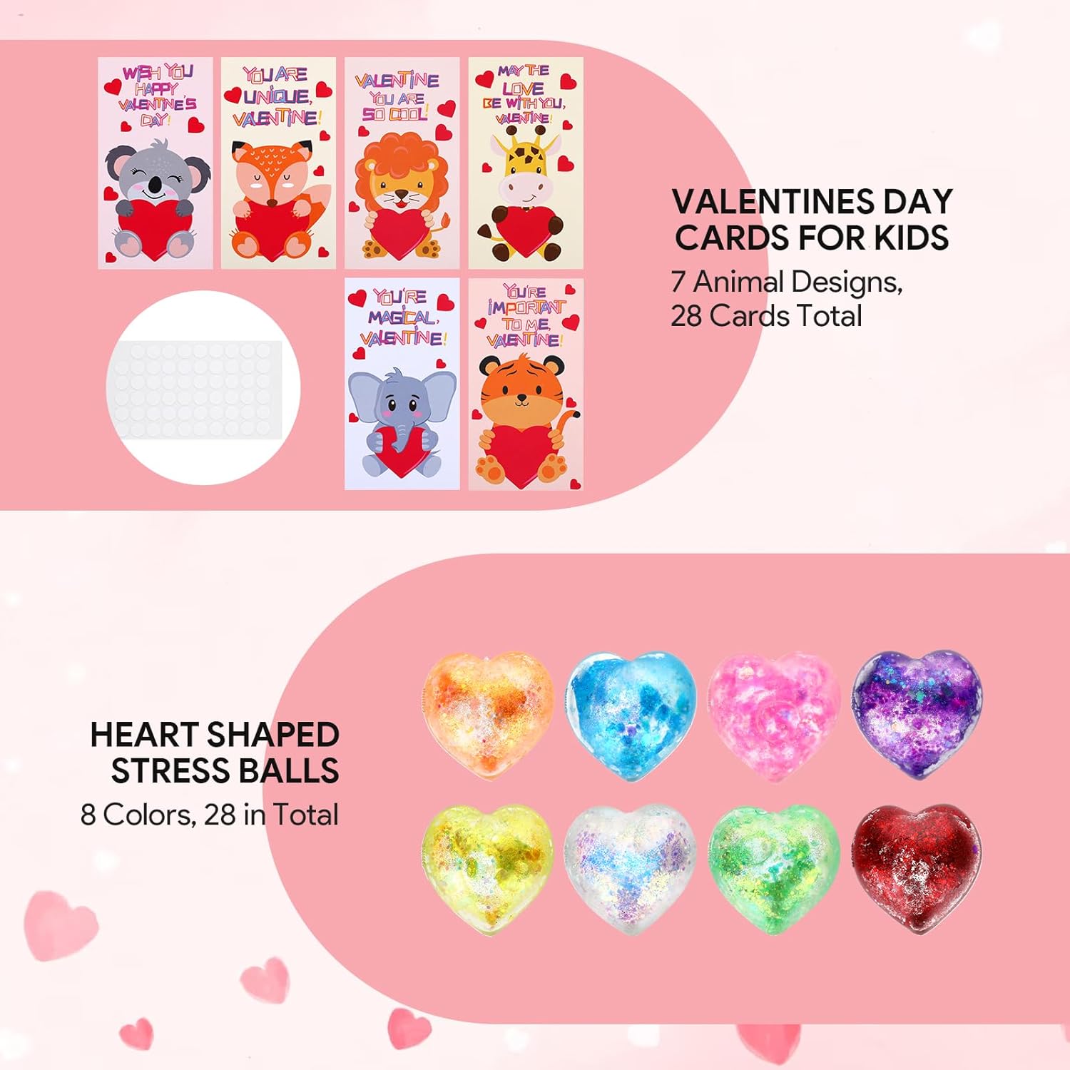 28 Pack Valentines Day Cards for Kids School with Stretchy Heart Stress Balls Bulk, Valentine Exchange Cards & Heart Squishy Toys, Kids Valentines Day Gifts for School Classroom Exchange, Party Favors