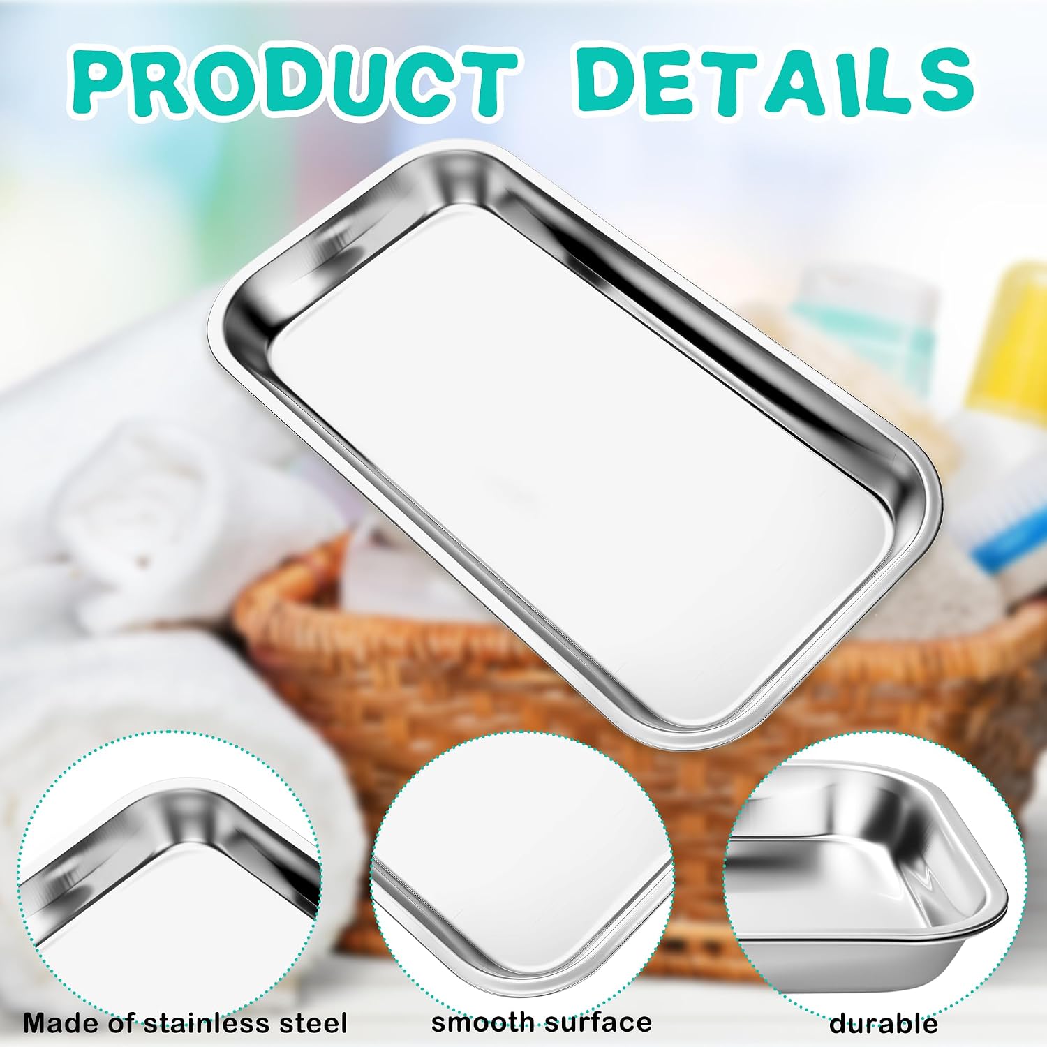 10 Pack Surgical Tray Stainless Steel Dental Tray Medical Instruments Tool Trays Lab Metal Trays for Tattoo Bathroom Organizer Kitchen Food, 8.85 x 4.6 x 0.78 Inch