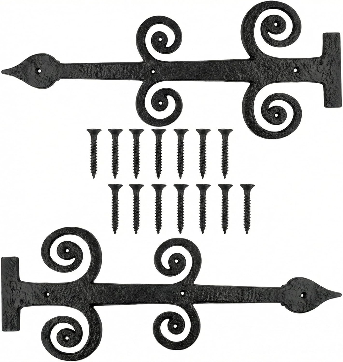 4 Pack 16" Gate Hinges Black Powder Coated Wrought Iron Garage Door Decorative Hardware Heavy Duty Rust Resistant Dummy Strap Fence Hinges with Mounting Hardware for Door Shed Barn