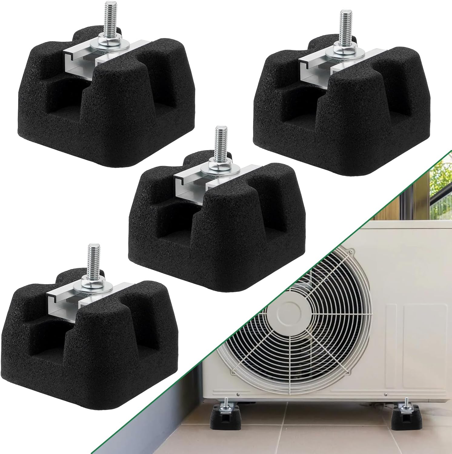 4 Pack Floor Mounting Base Kit for Mini Split Air Conditioner Condensers Heat Pump System, Mini Split Rubber Feet, Heavy-Duty Rubber Anti-Vibration Isolator Mounting Bracket Support Up to 2000 LB