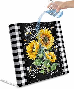 Yellow Sunflower Outdoor Waterproof Seat Cushion Covers 20x18, Patio Chair Slipcover with Ties Set of 2, Black Farm Oil Painting Retro Art Replacement Seat Furniture Protector for Garden
