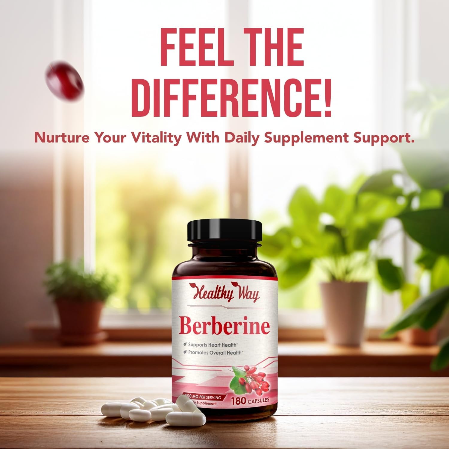 High Strength Berberine Supplement 500mg - Once Daily Potent Berberine 500mg Antioxidant Quercetin Supplement for Heart Aging and Vitality Support - Vegan Friendly & Made in the USA (180 Servings)