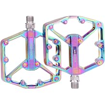 Black/Dazzle Mountain Bike Pedals, 3 Sealed Bearings Aluminum Alloy MTB Pedals with 20 Anti-Skid Pins CNC Bicycle Flat Pedals, 9/16" Lightweight Platform for Road Mountain BMX Bike